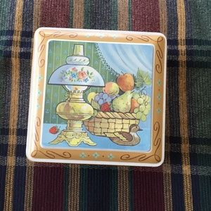 DAHER  TIN  TEA BOX VICTORIAN LAMP  FRUIT DUCK 4 1/2"x 5" COLLECTIBLE ENGLAND